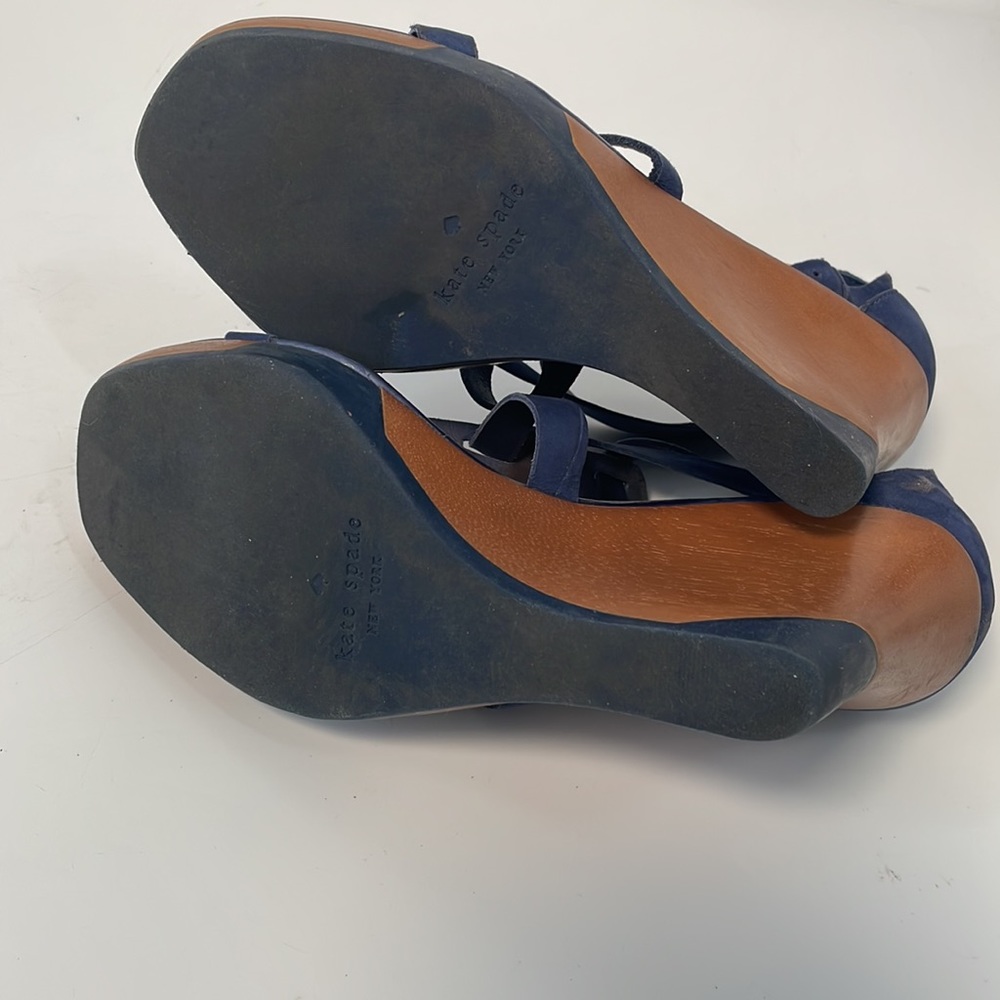KATE SPADE Blue Suede Wedge Sandals Size 7 - Picture 10 of 14